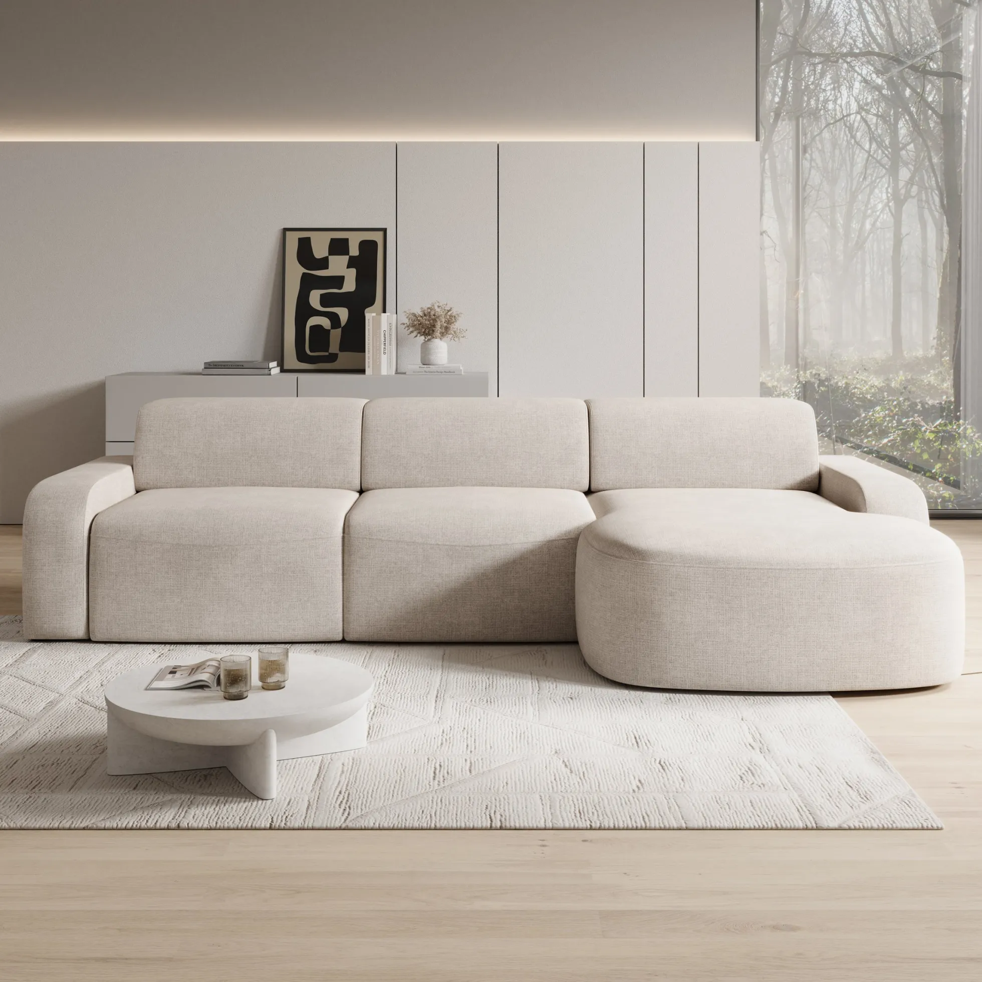 Liftado - Hoekbank 3-zits met chaise longue - Stof beige - Rechts