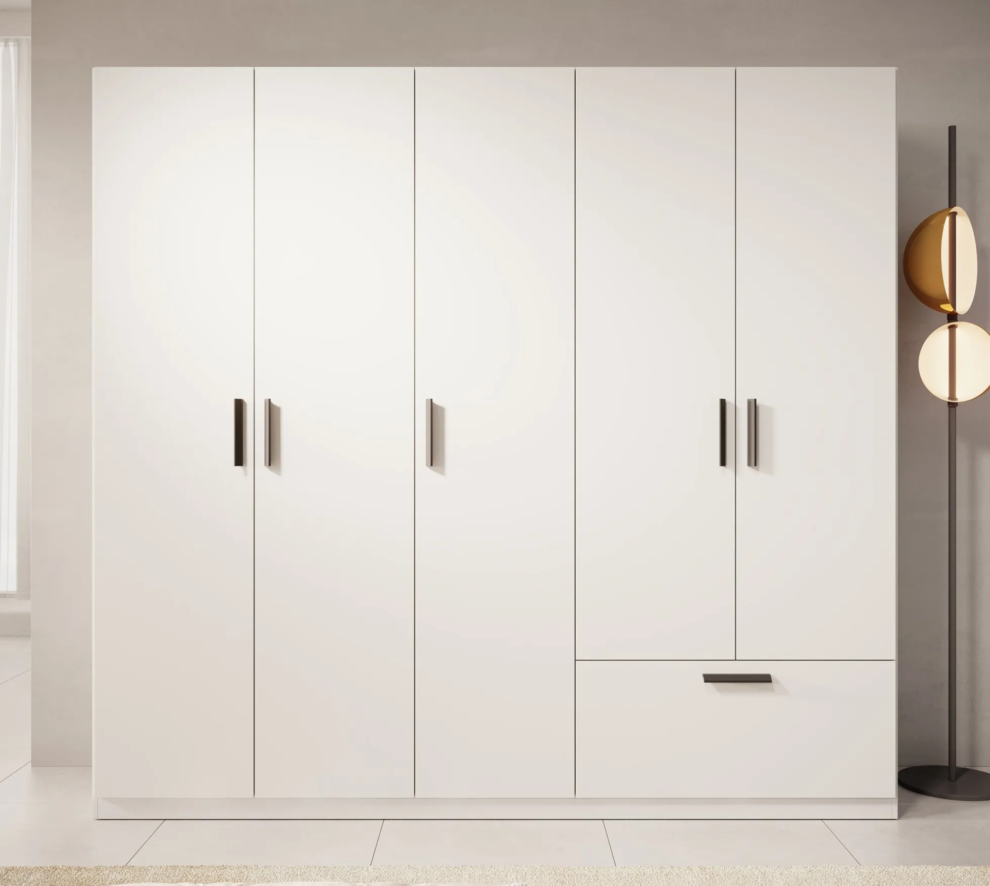 Lillian - Kledingkast 5-deurs - Wit - 225x54x210 cm