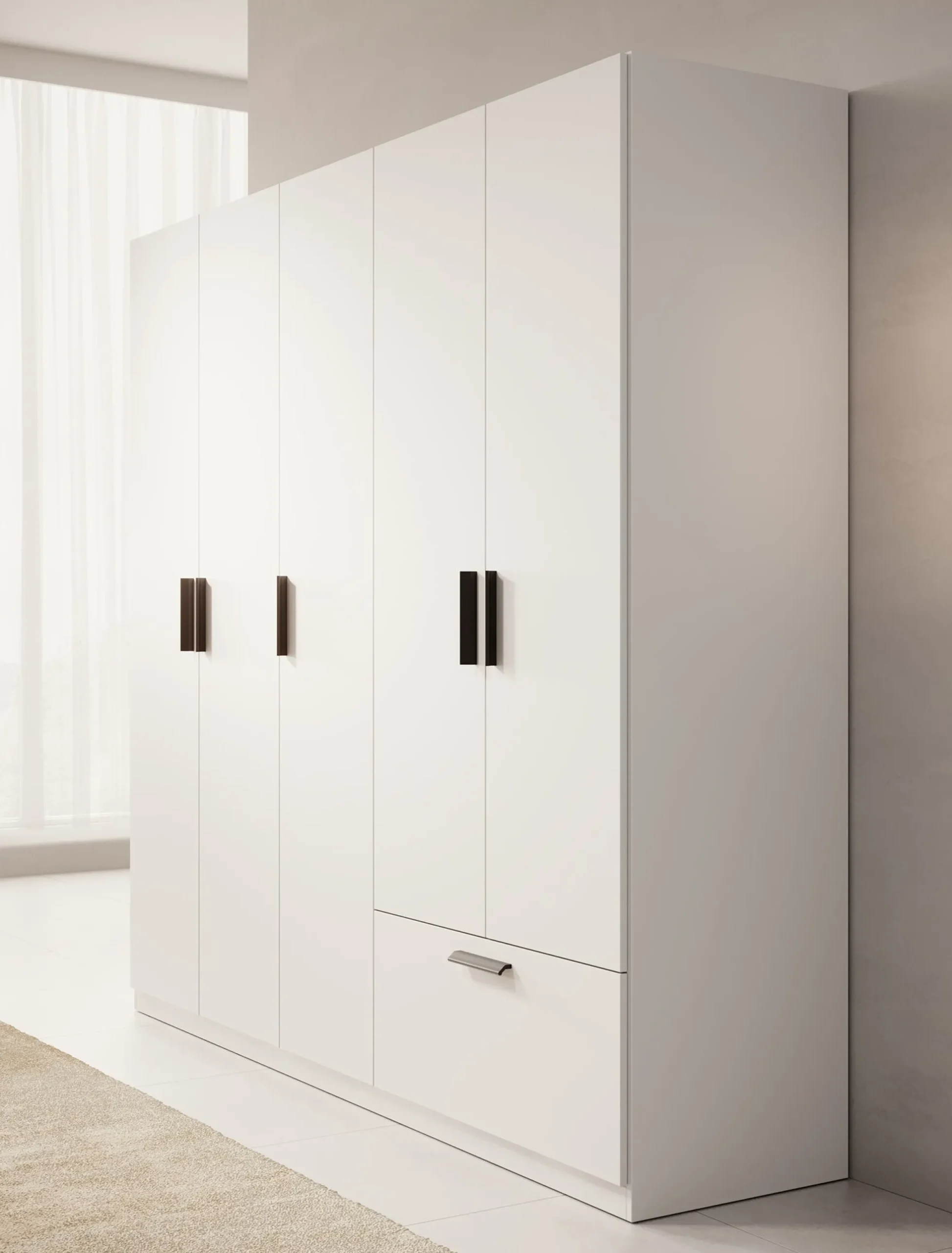 Lillian - Kledingkast 5-deurs - Wit - 225x54x210 cm