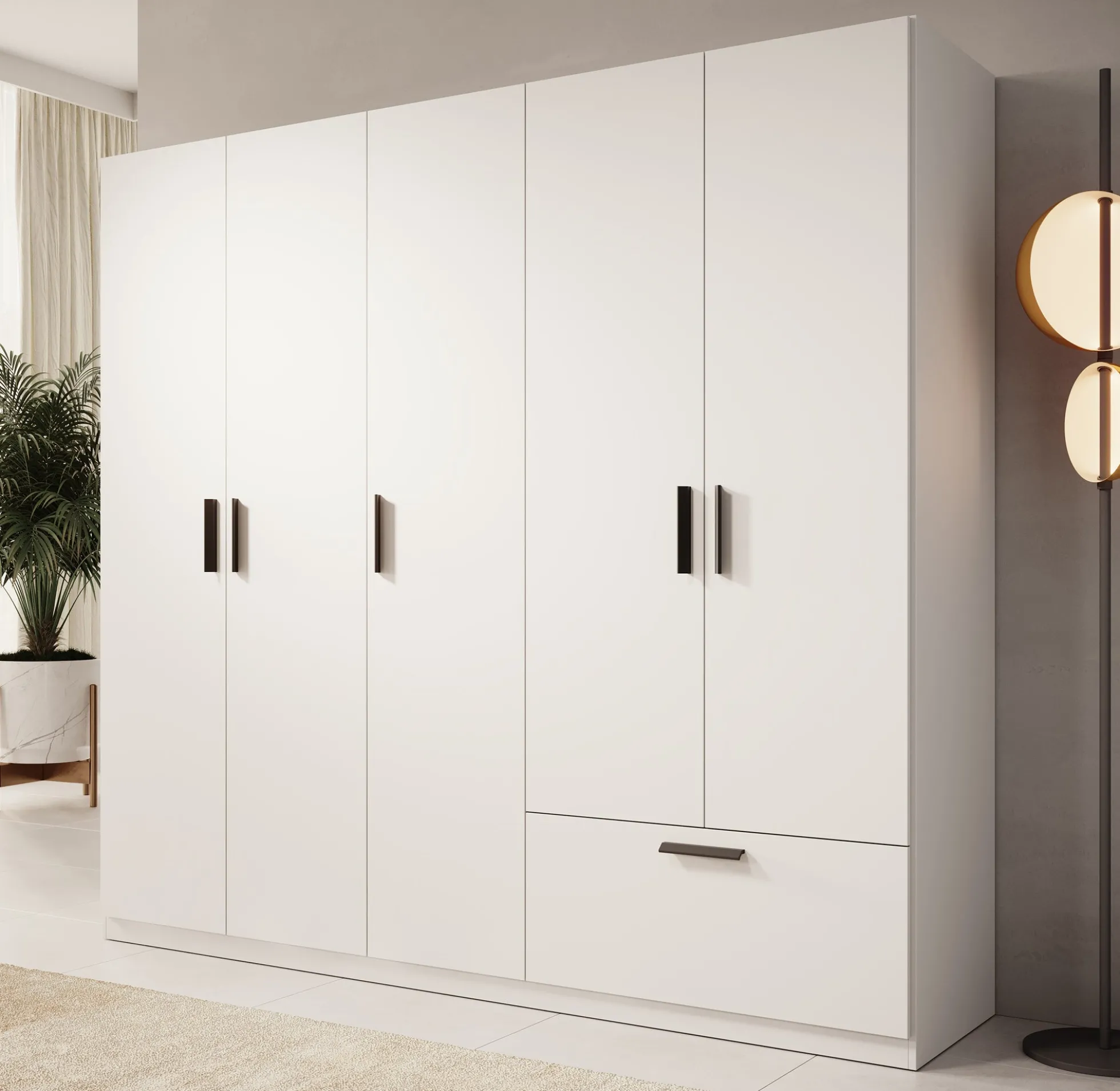 Lillian - Kledingkast 5-deurs - Wit - 225x54x210 cm