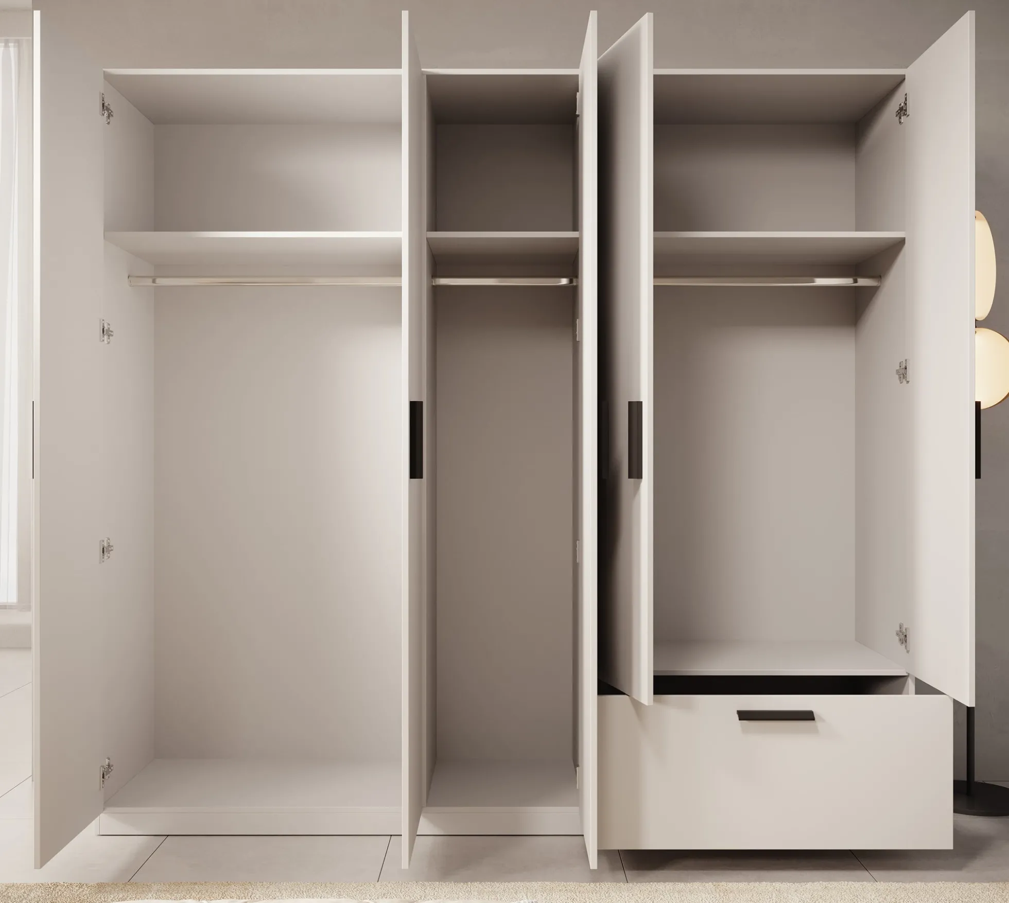 Lillian - Kledingkast 5-deurs - Wit - 225x54x210 cm