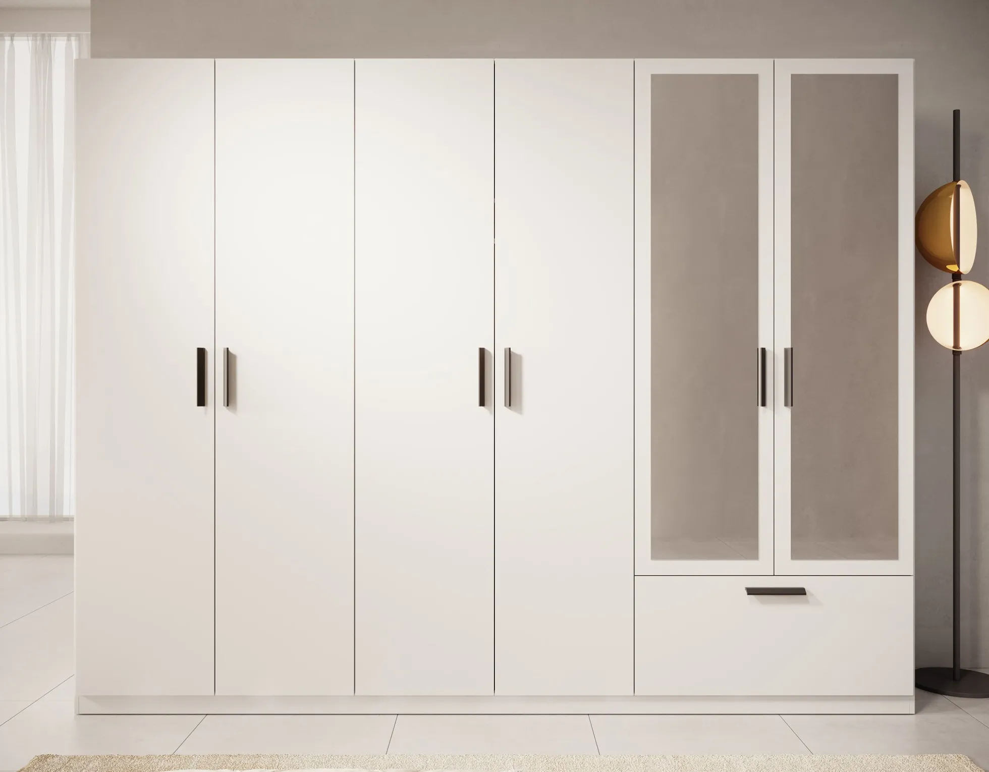 Lillian - Kledingkast met lade - Wit - 270x54x210 cm