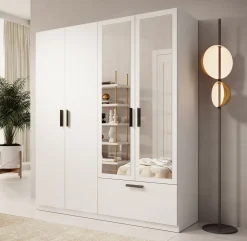 Lillian - Kledingkast met lade - Wit - 180x54x210 cm