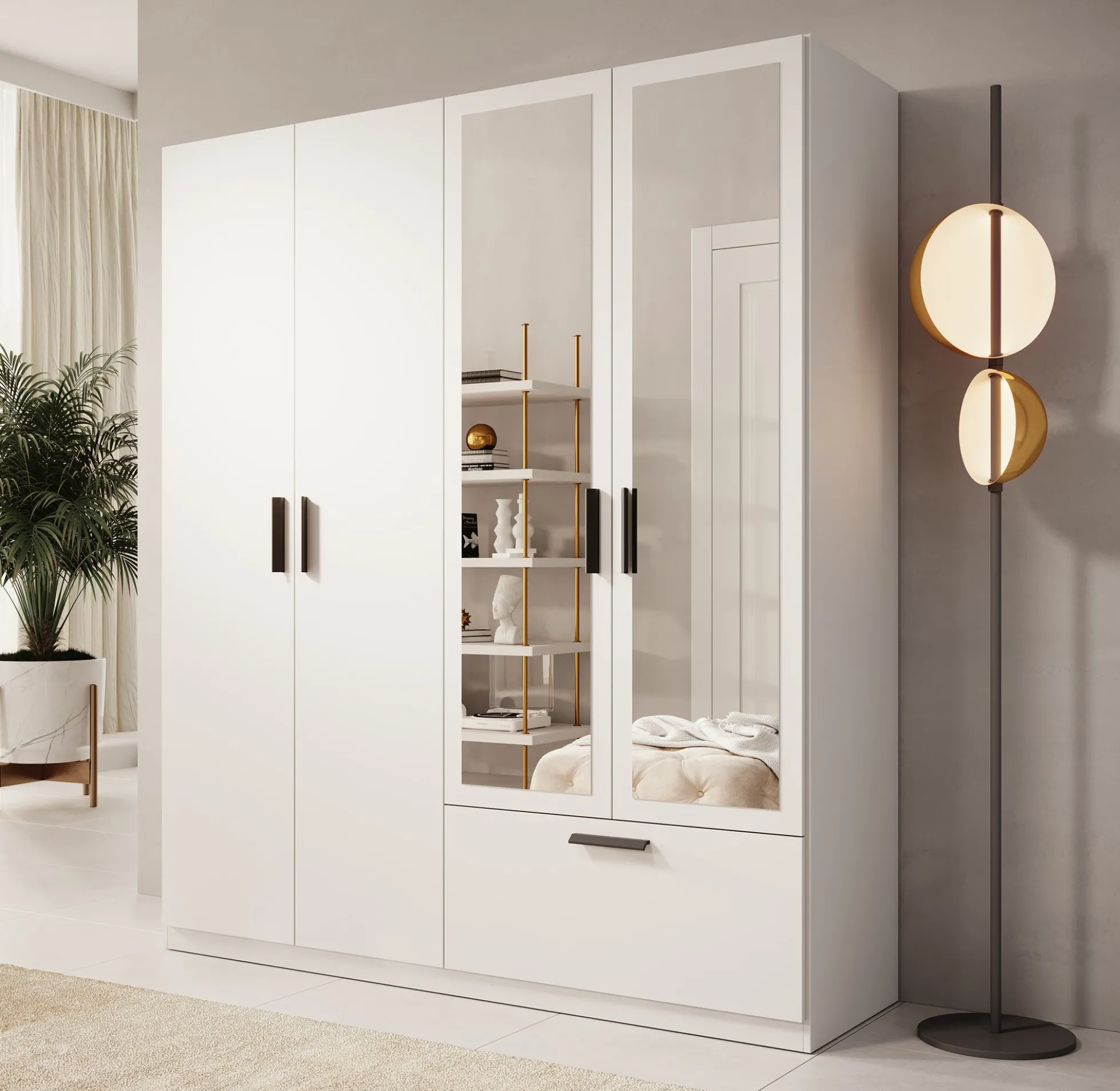 Lillian - Kledingkast met lade - Wit - 180x54x210 cm