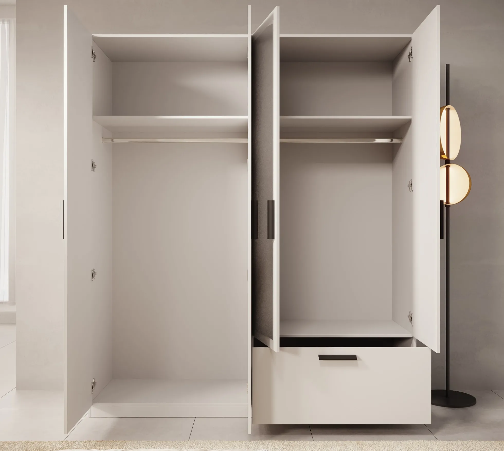 Lillian - Kledingkast met lade - Wit - 180x54x210 cm