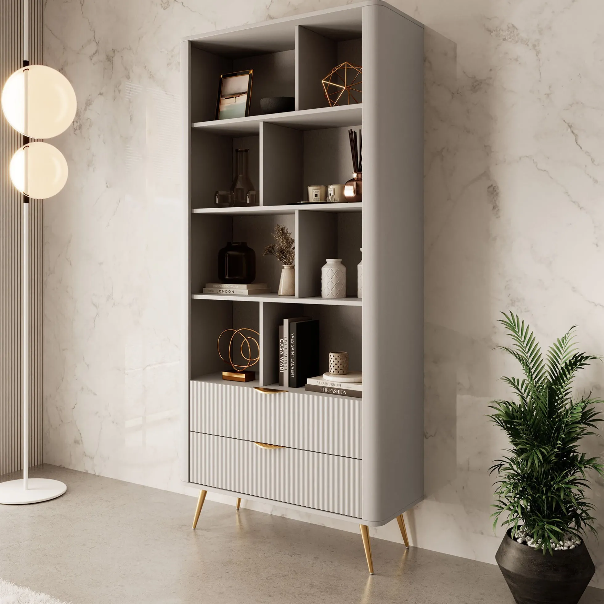 Lima - Boekenkast - Beige - 88x38x194 cm