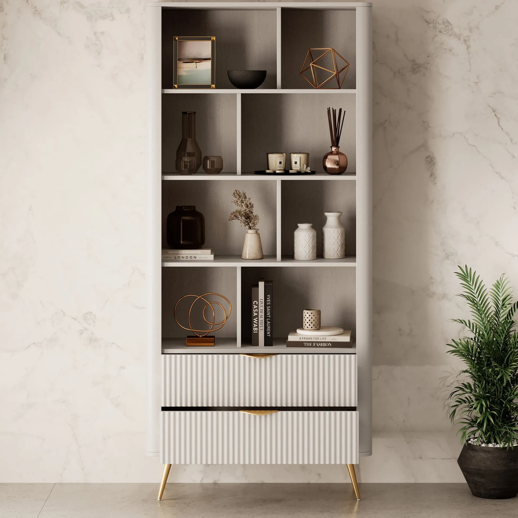Lima - Boekenkast - Beige - 88x38x194 cm