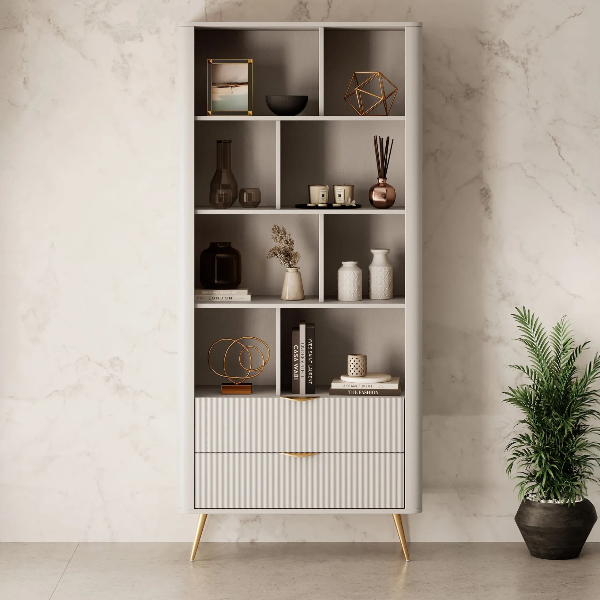 Lima - Boekenkast - Beige - 88x38x194 cm