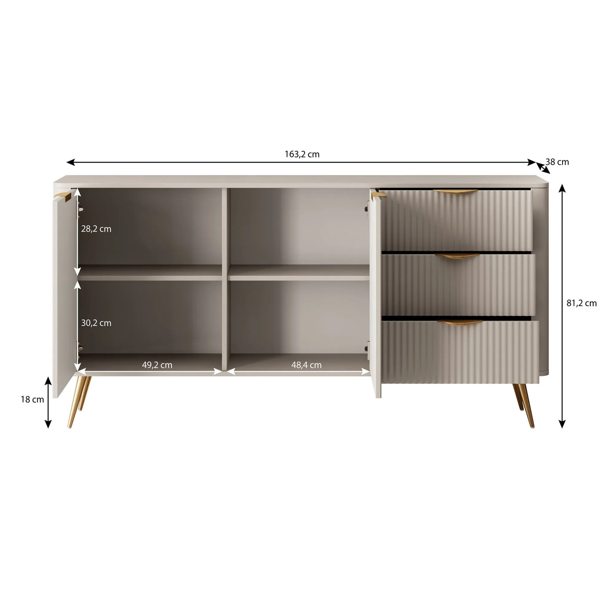 Lima - Dressoir - Beige - 163x38x81 cm