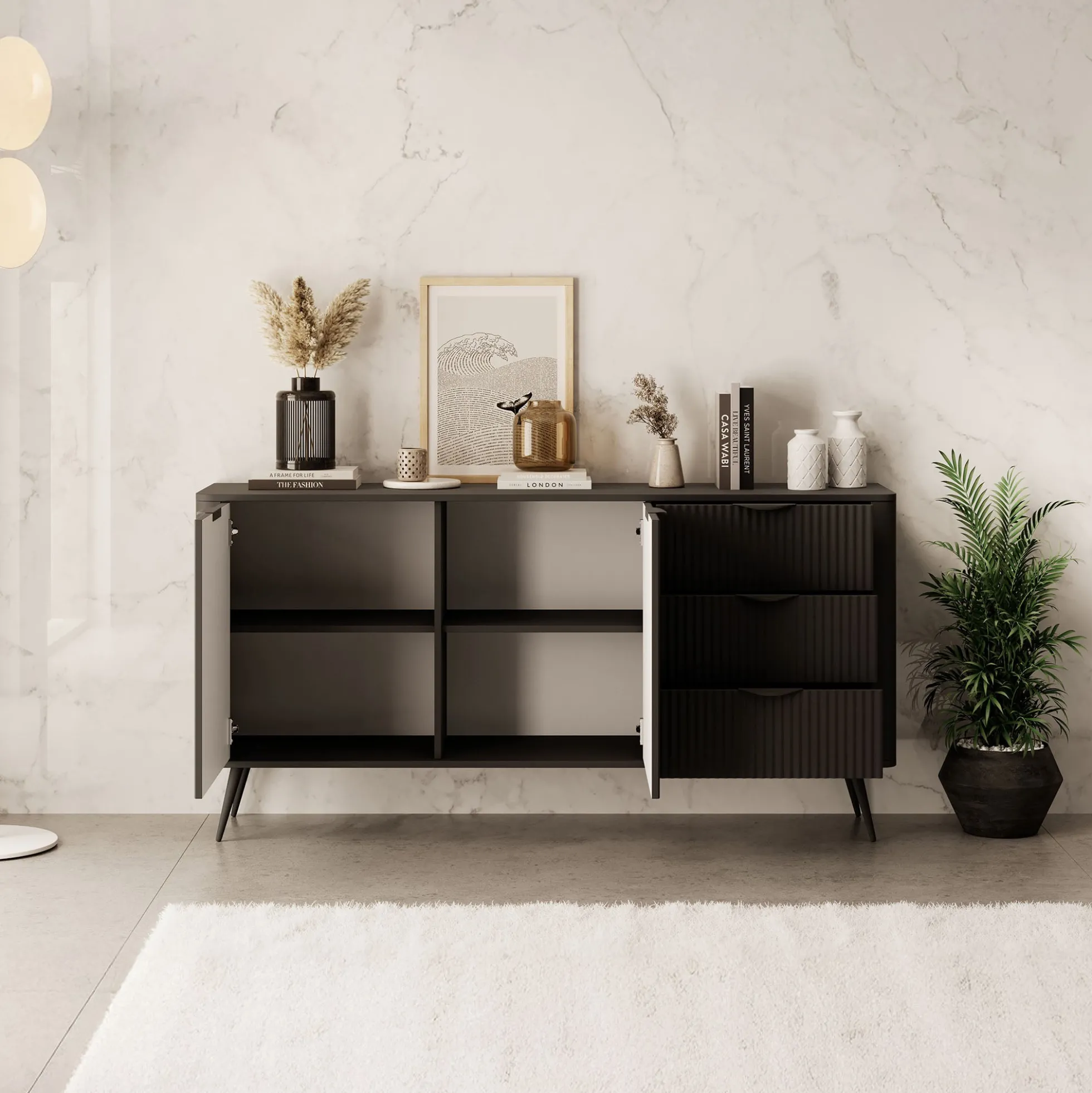 Lima - Dressoir - Zwart - 163x38x81 cm
