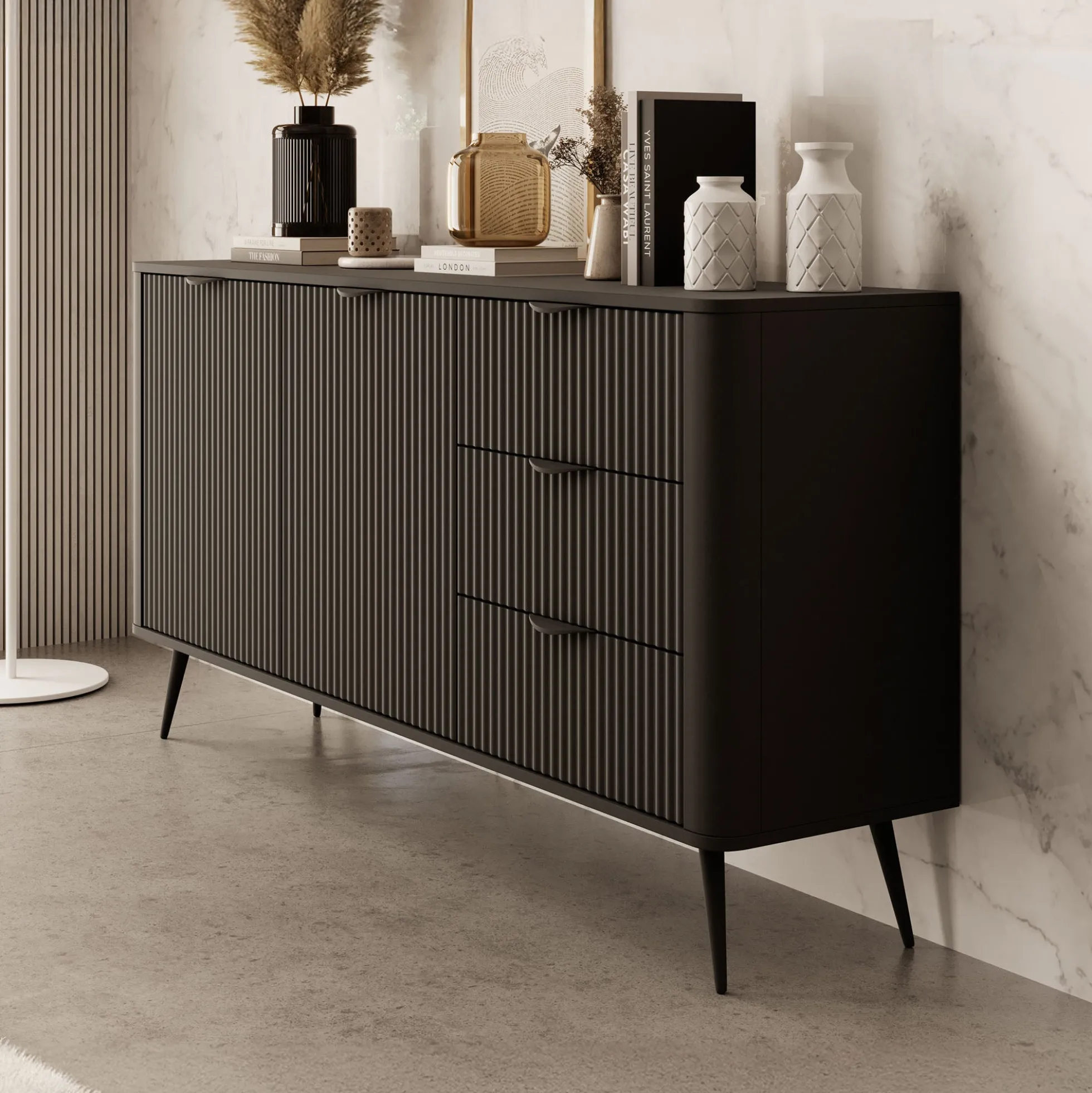 Lima - Dressoir - Zwart - 163x38x81 cm
