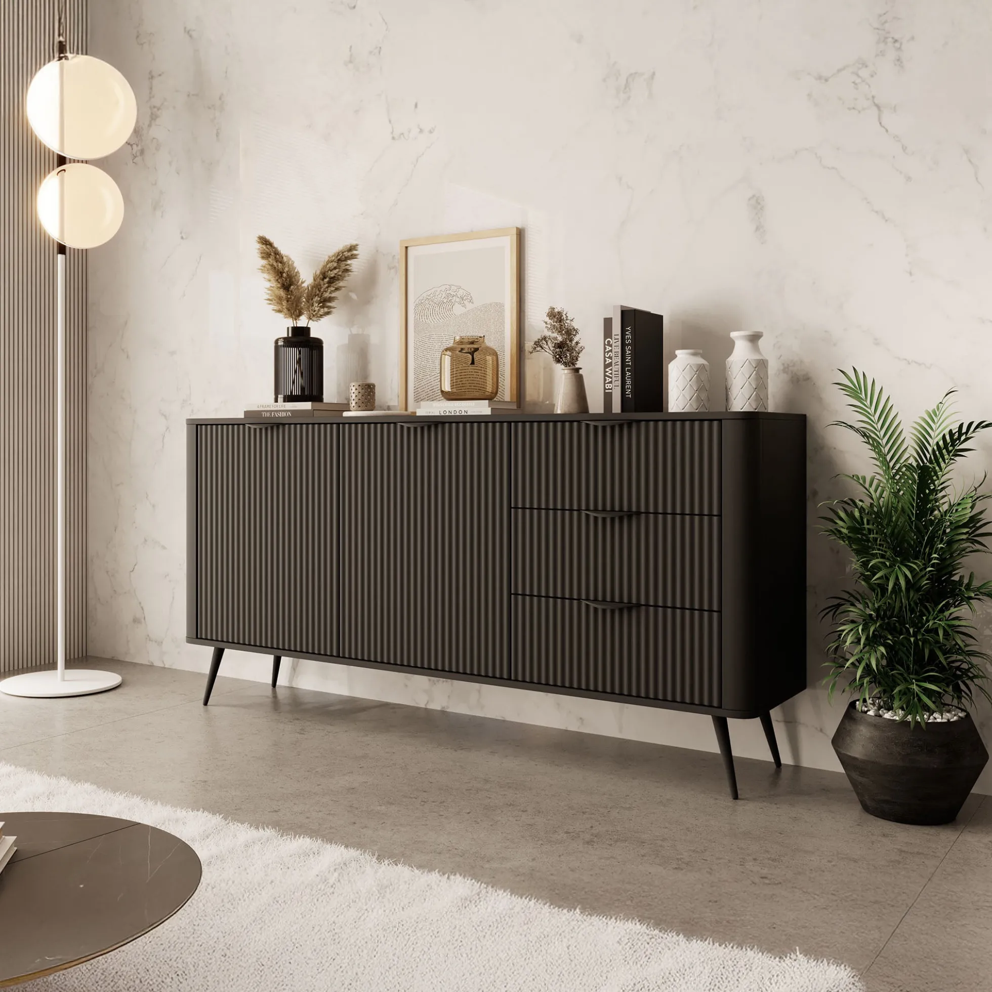 Lima - Dressoir - Zwart - 163x38x81 cm