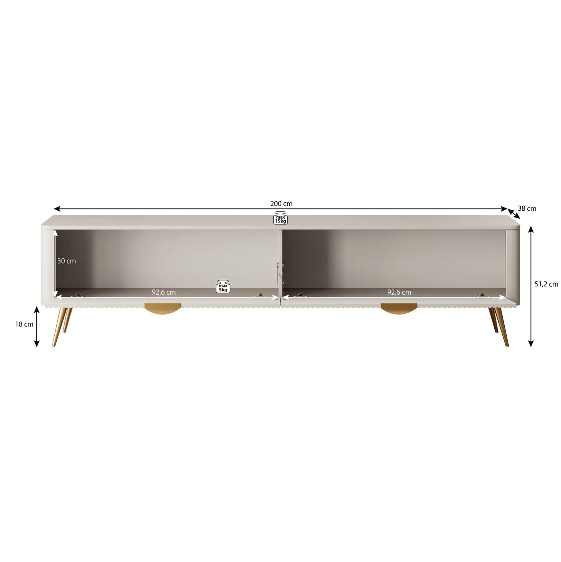 Lima - TV-Meubel - Beige - 200x38x51 cm
