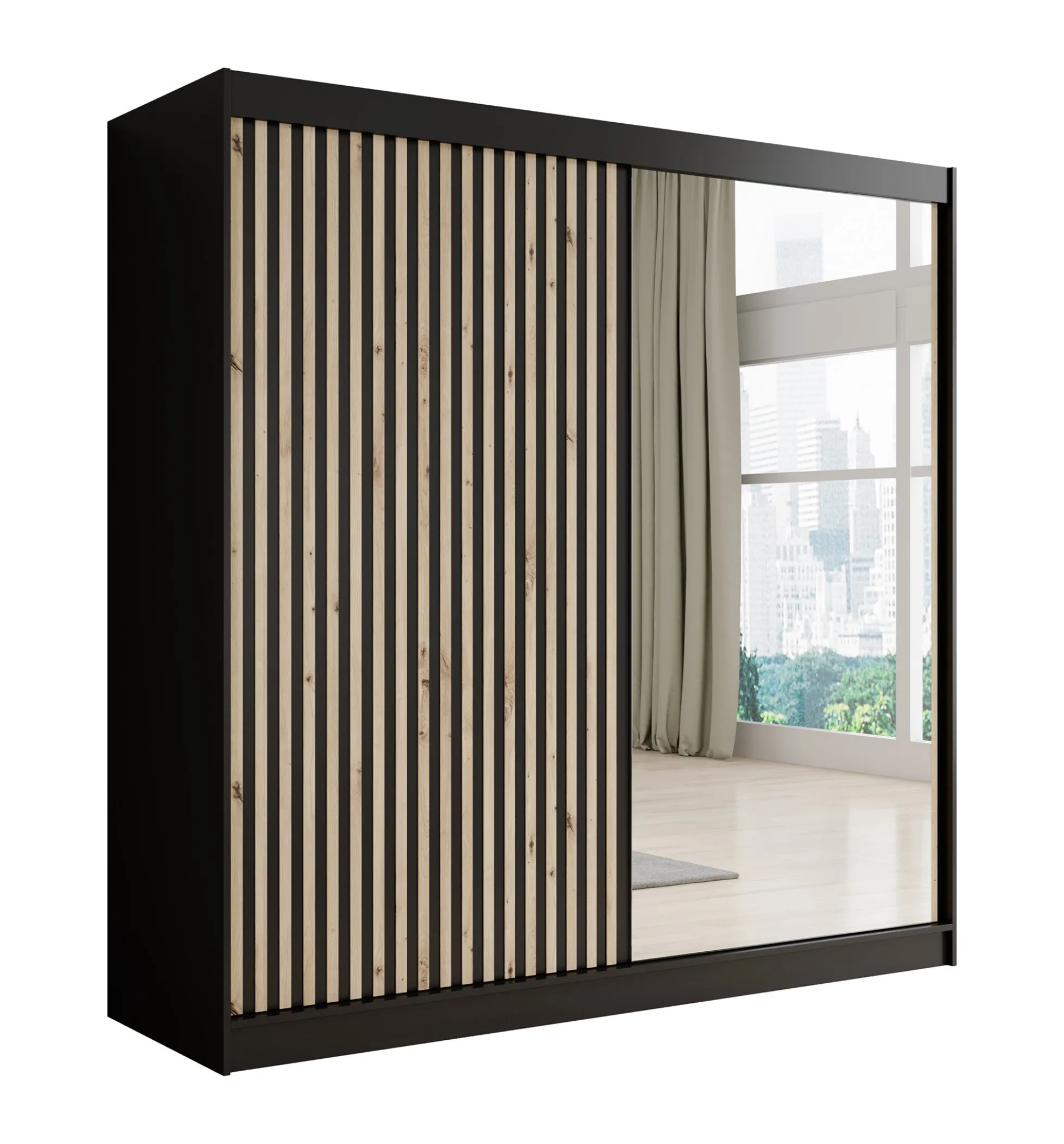 Lisbon 2 - Kledingkast met schuifdeuren - Zwart/eiken - 200x62x200 cm