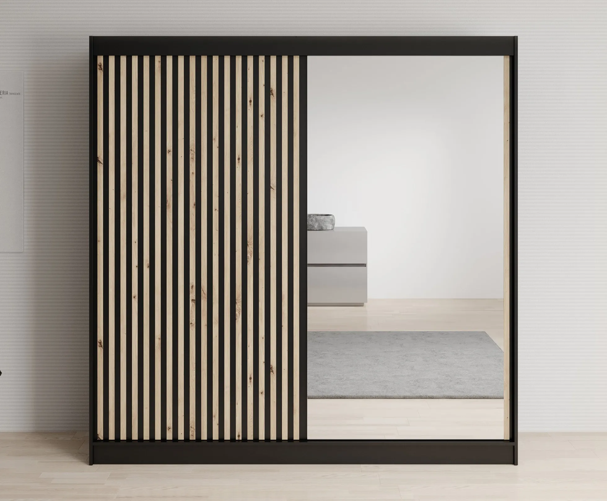 Lisbon 2 - Kledingkast met schuifdeuren - Zwart/eiken - 200x62x200 cm