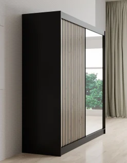 Lisbon 2 - Kledingkast met schuifdeuren - Zwart/eiken - 200x62x200 cm