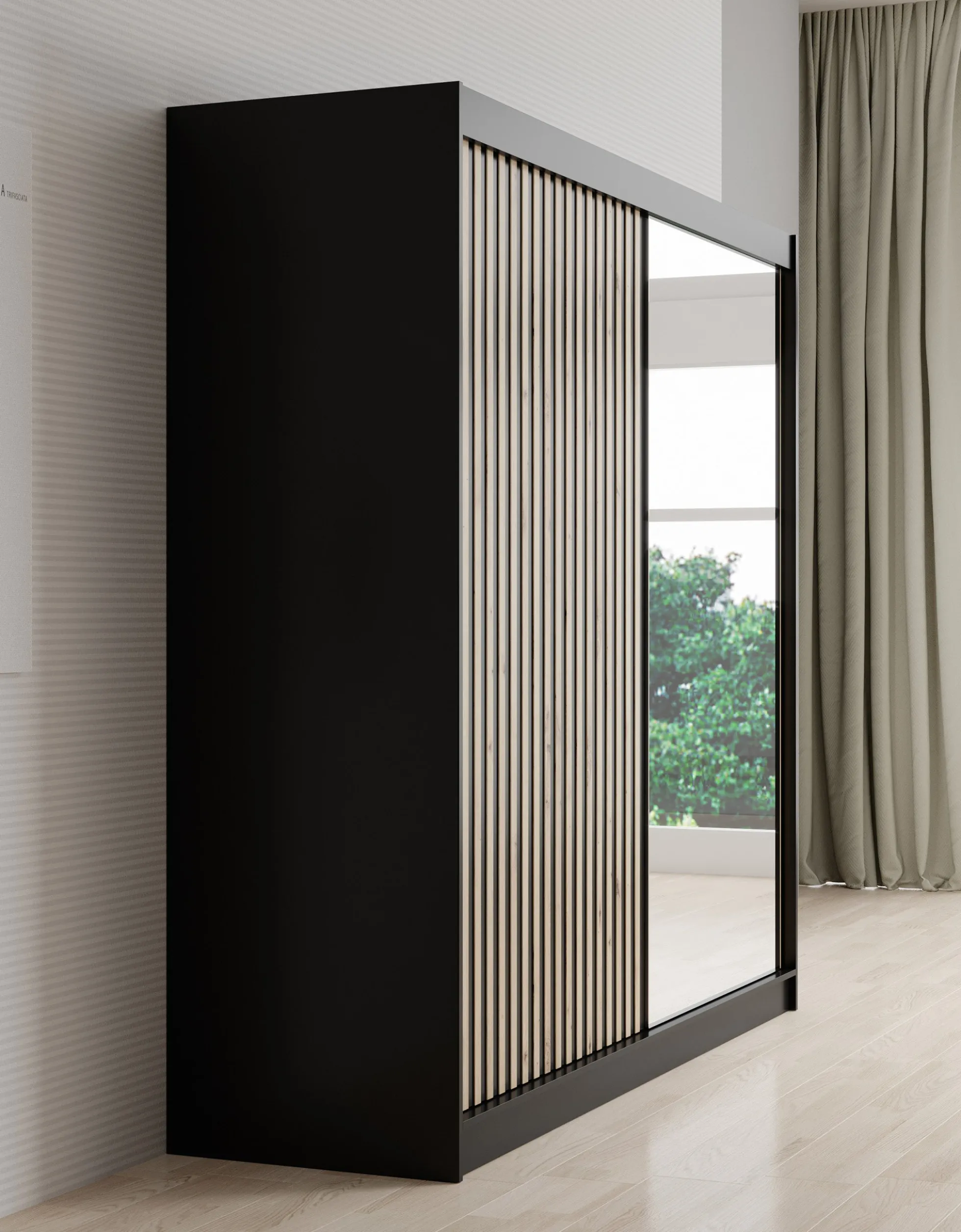 Lisbon 2 - Kledingkast met schuifdeuren - Zwart/eiken - 200x62x200 cm