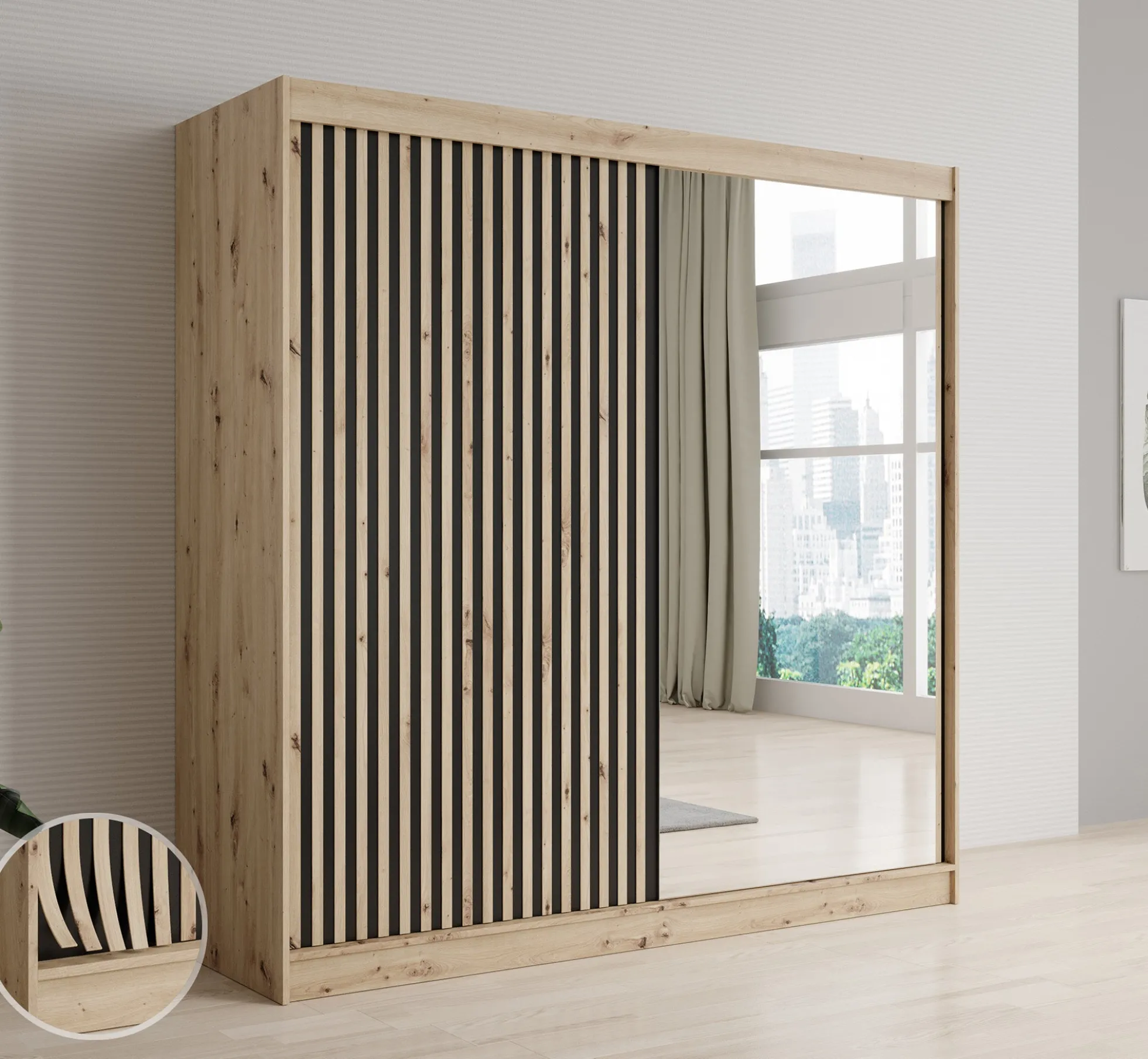 Lisbon 2 - Kledingkast met schuifdeuren - Eiken - 200x62x200 cm
