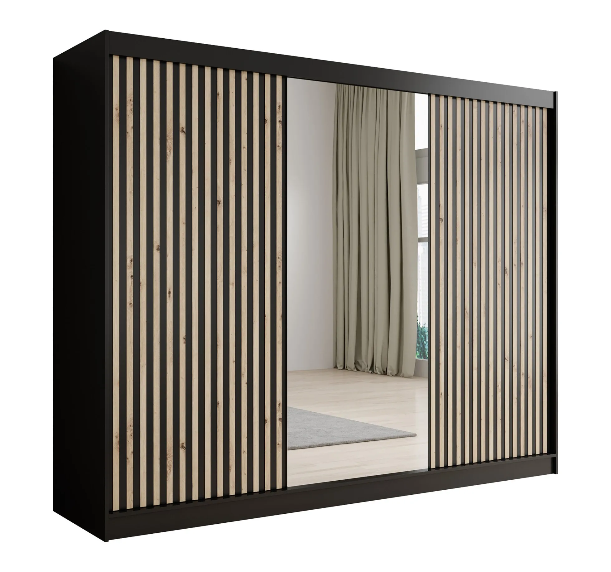Lisbon 2 - Kledingkast met schuifdeuren - Zwart/eiken - 250x62x200 cm