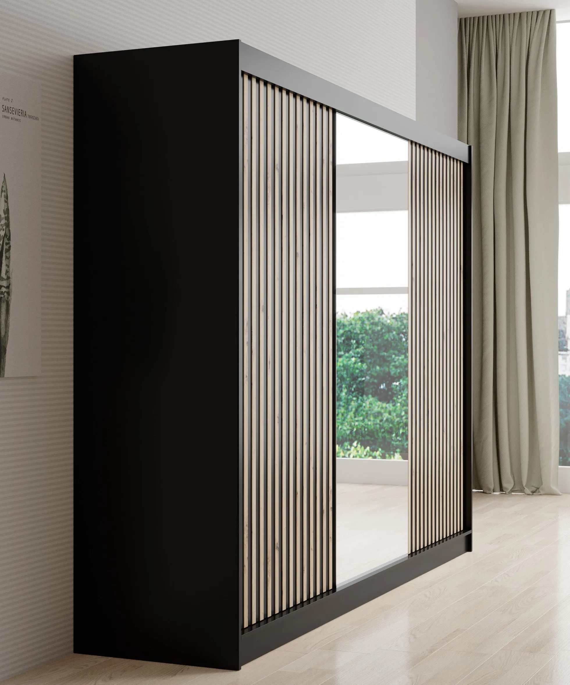 Lisbon 2 - Kledingkast met schuifdeuren - Zwart/eiken - 250x62x200 cm