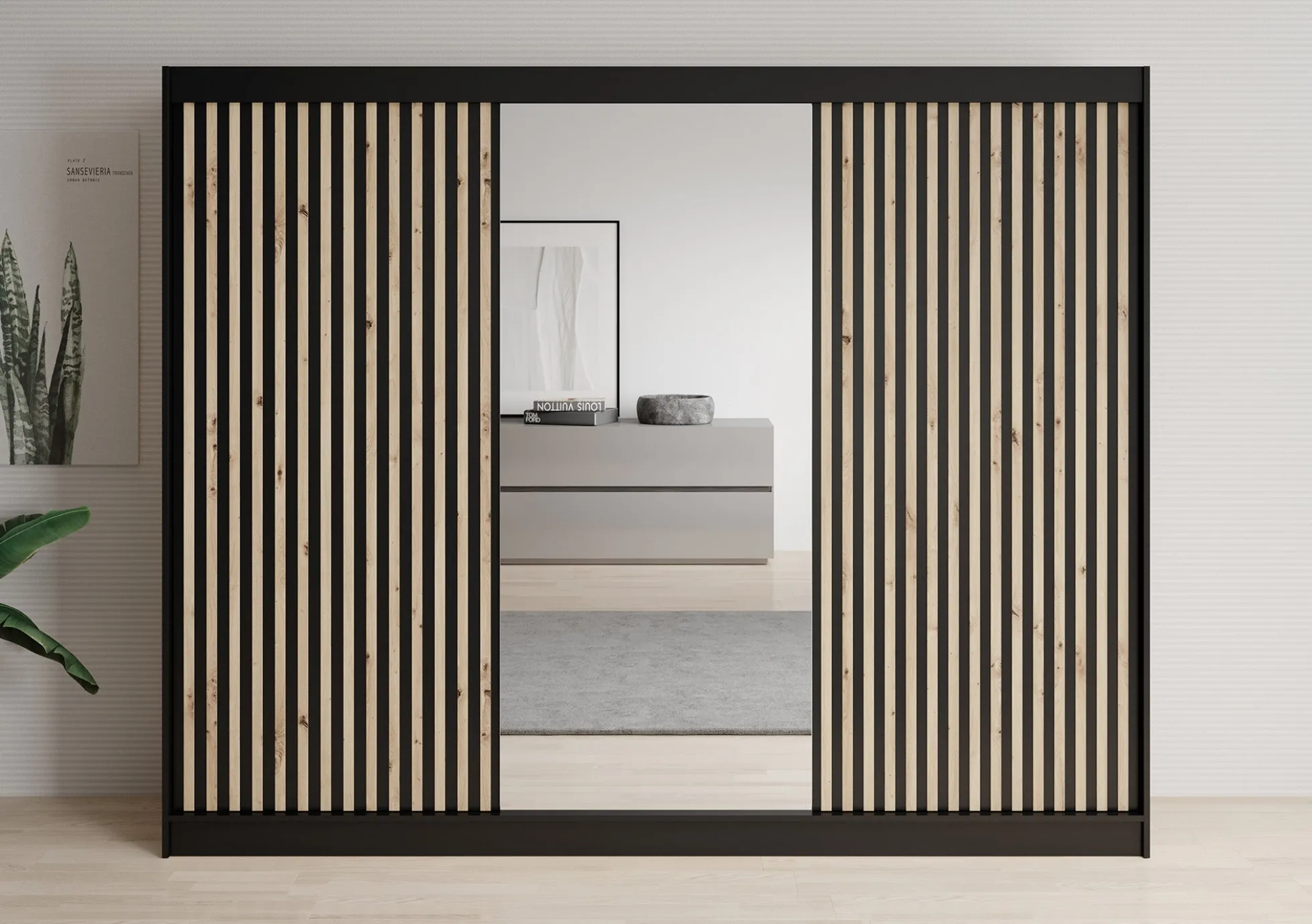 Lisbon 2 - Kledingkast met schuifdeuren - Zwart/eiken - 250x62x200 cm