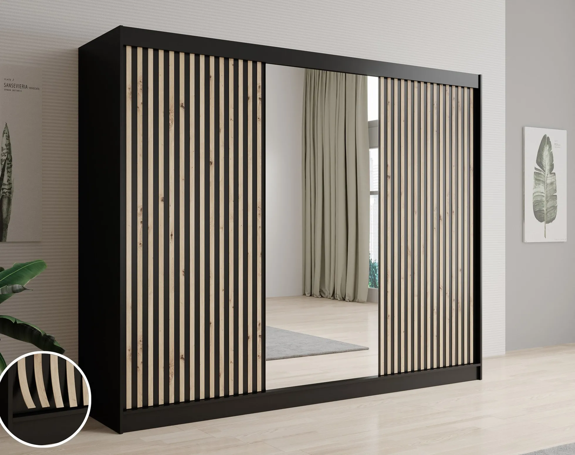 Lisbon 2 - Kledingkast met schuifdeuren - Zwart/eiken - 250x62x200 cm