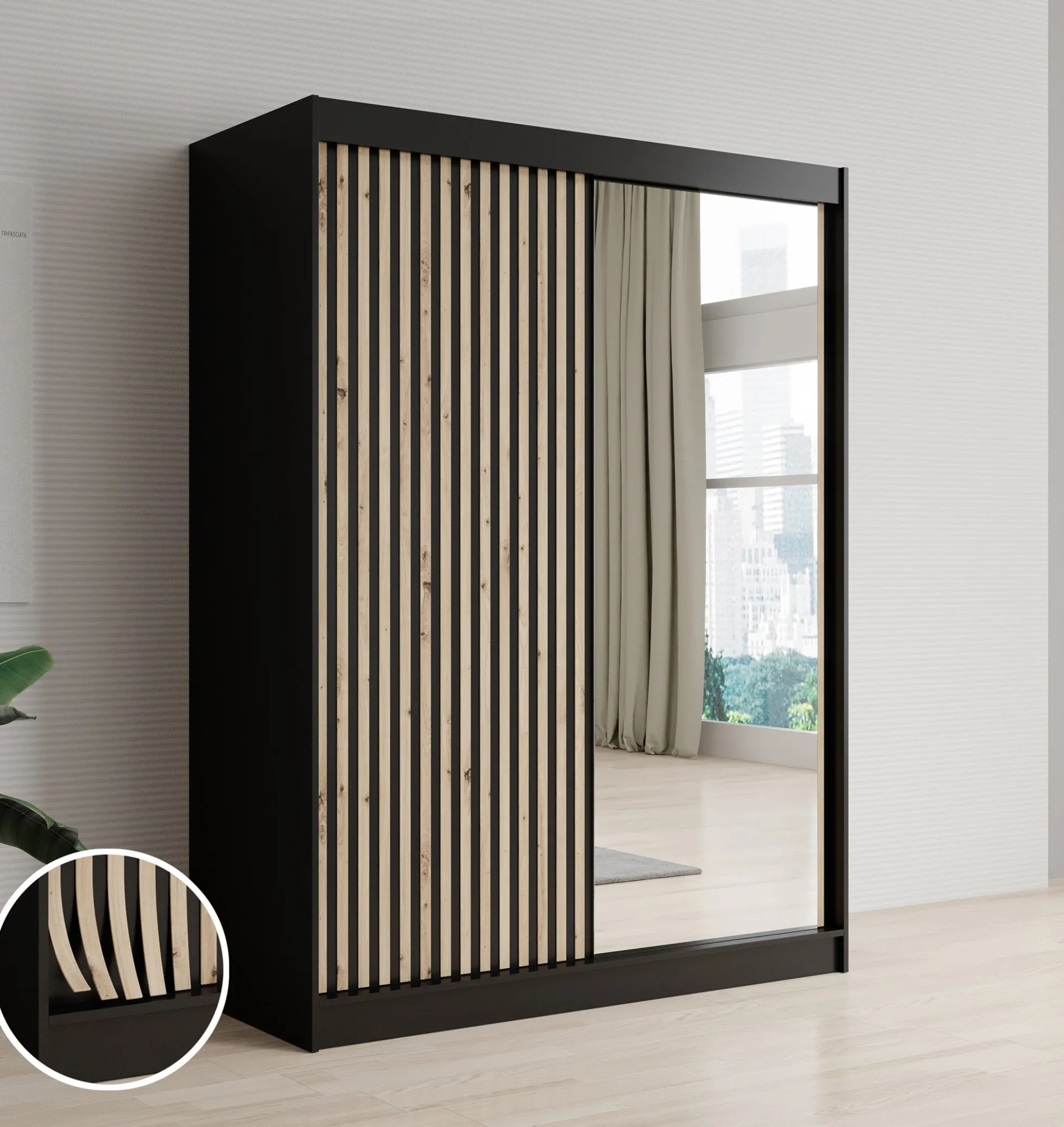 Lisbon 2 - Kledingkast met schuifdeuren - Zwart/eiken - 150x62x200 cm