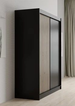Lisbon - Kledingkast met schuifdeuren - Zwart/eiken - 150x62x200 cm