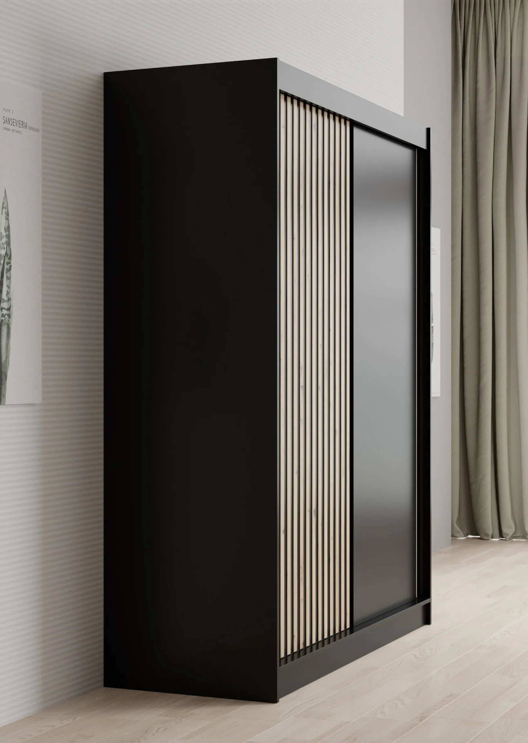 Lisbon - Kledingkast met schuifdeuren - Zwart/eiken - 150x62x200 cm