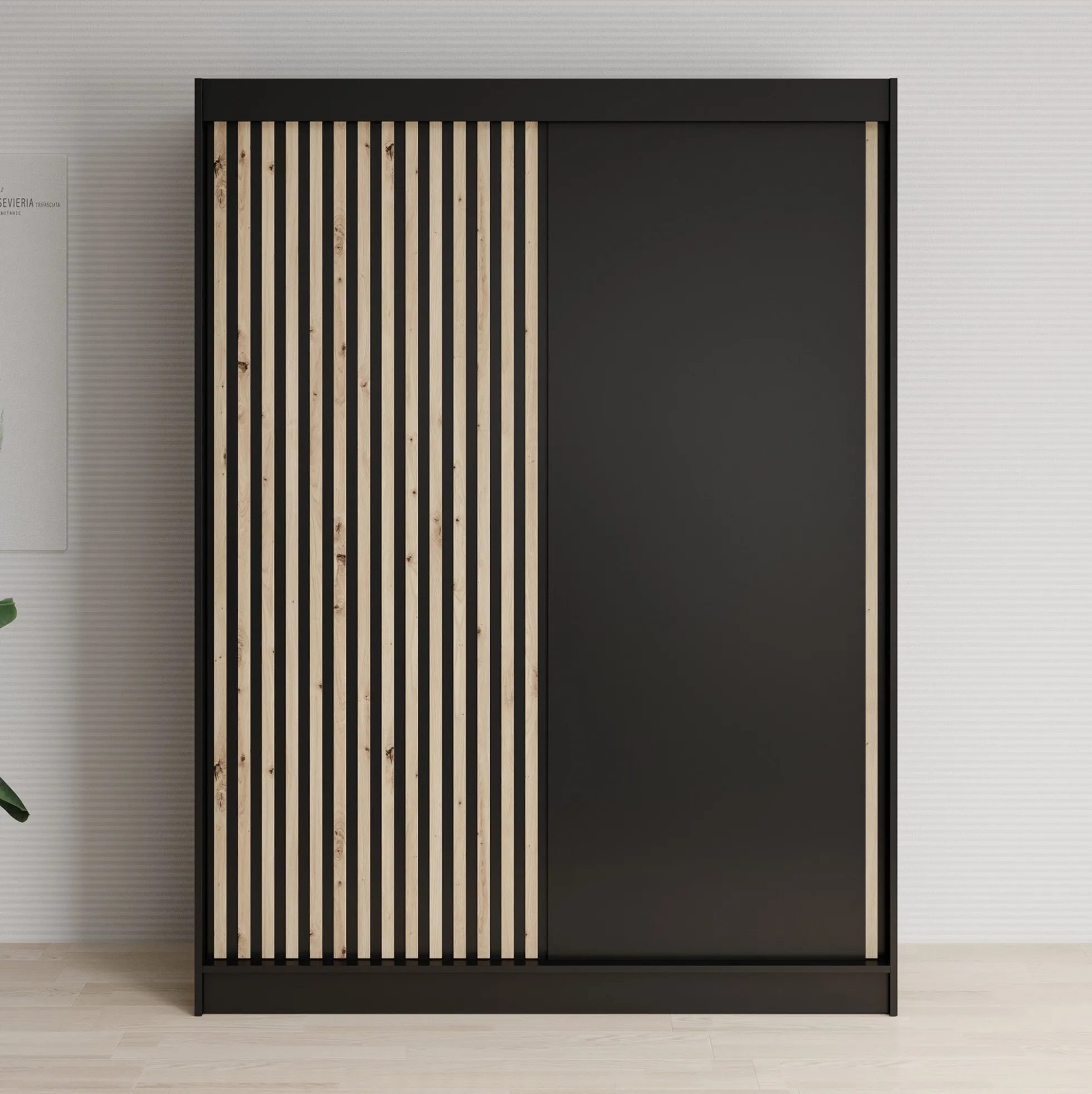 Lisbon - Kledingkast met schuifdeuren - Zwart/eiken - 150x62x200 cm