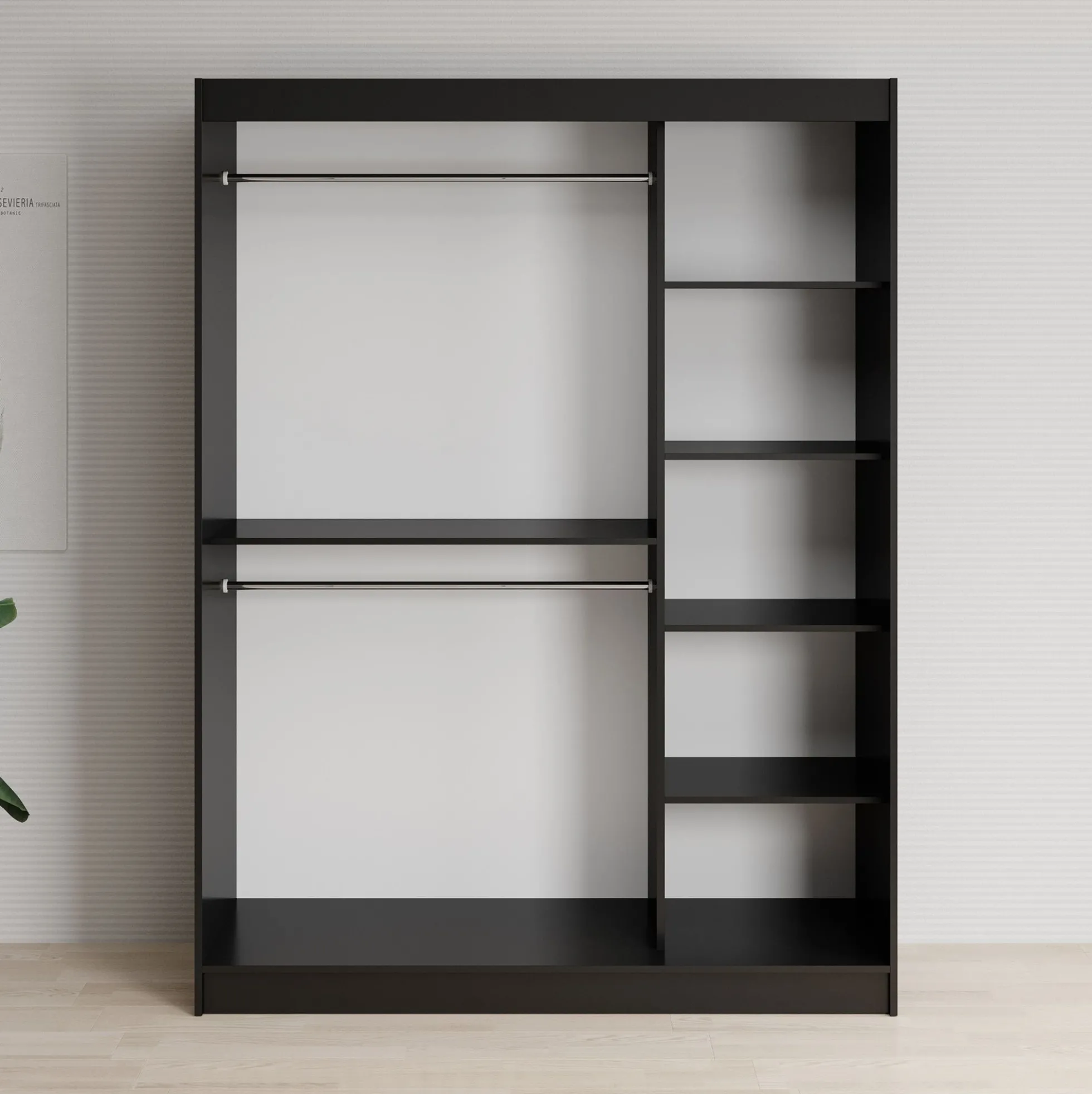 Lisbon - Kledingkast met schuifdeuren - Zwart/eiken - 150x62x200 cm