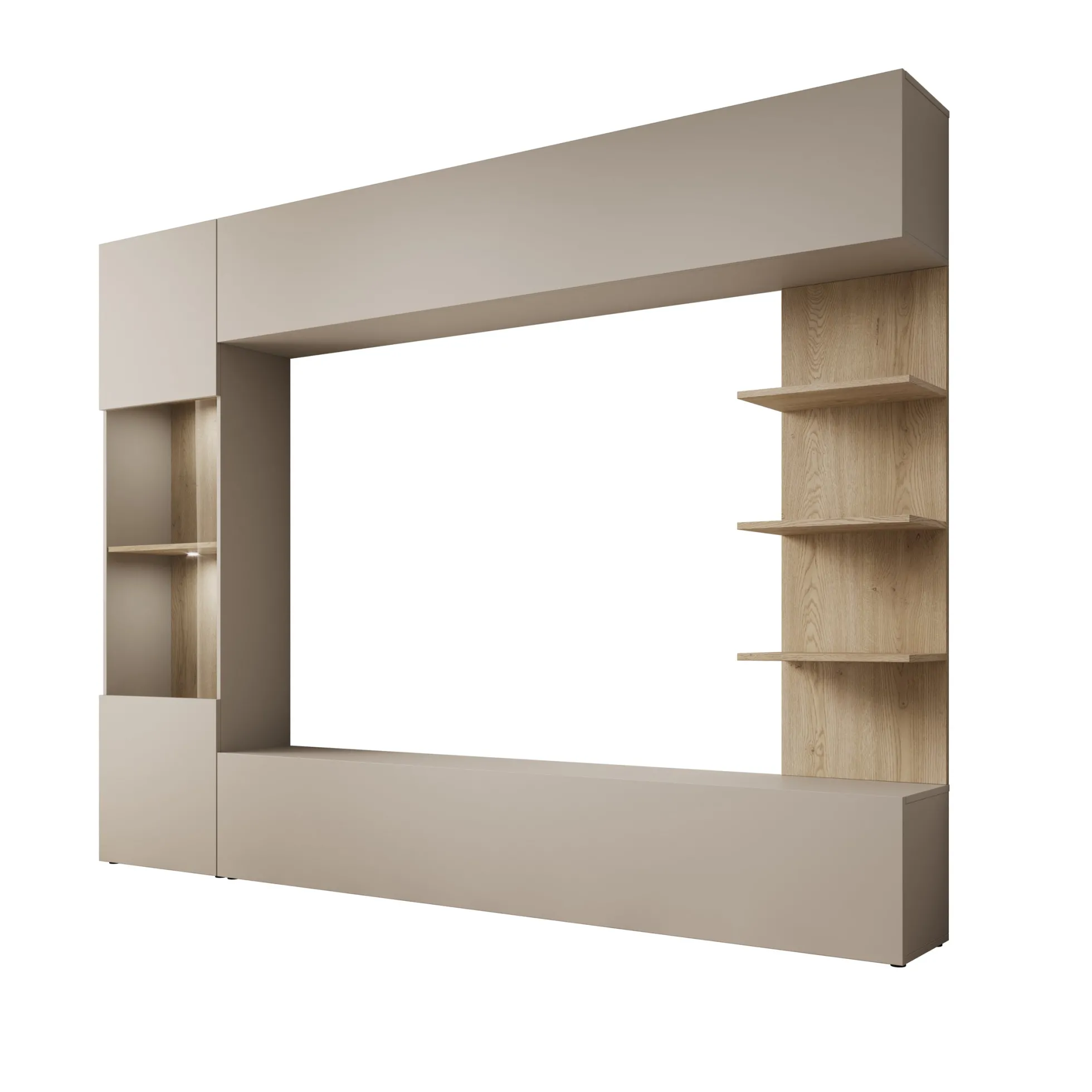 Lomezzo - Wandmeubel met verlichting - Beige/Eikenpatroon - 250x30x187