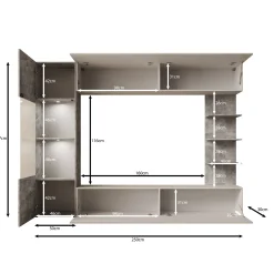 Lomezzo - Wandmeubel met verlichting - Wit/Betonlook - 250x30x187 cm