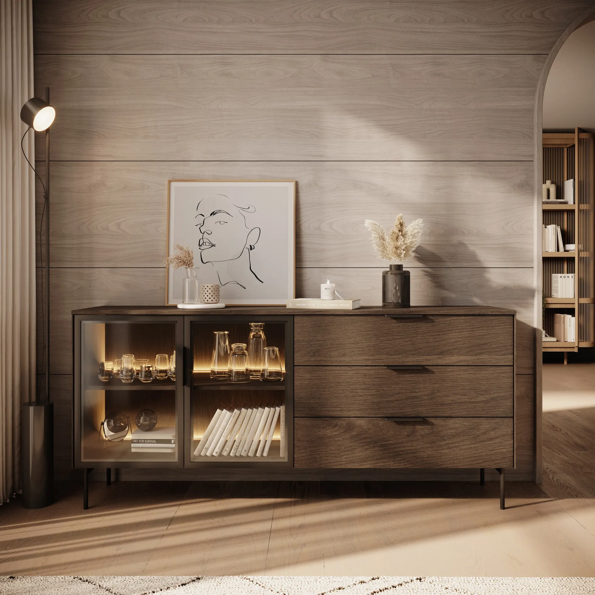 Lomo - Dressoir 3 lades - Donker eiken - 181x39x83 cm