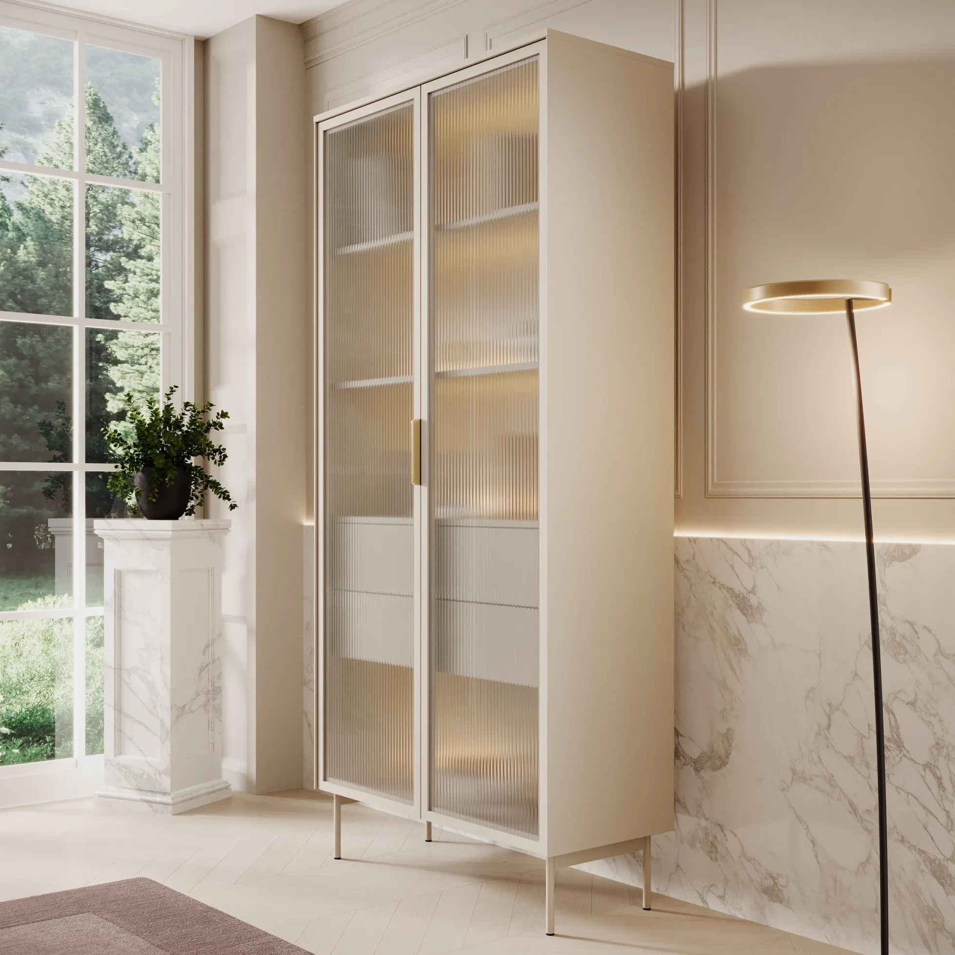 Lomo - Vitrinekast - Beige - 92x39x195 cm
