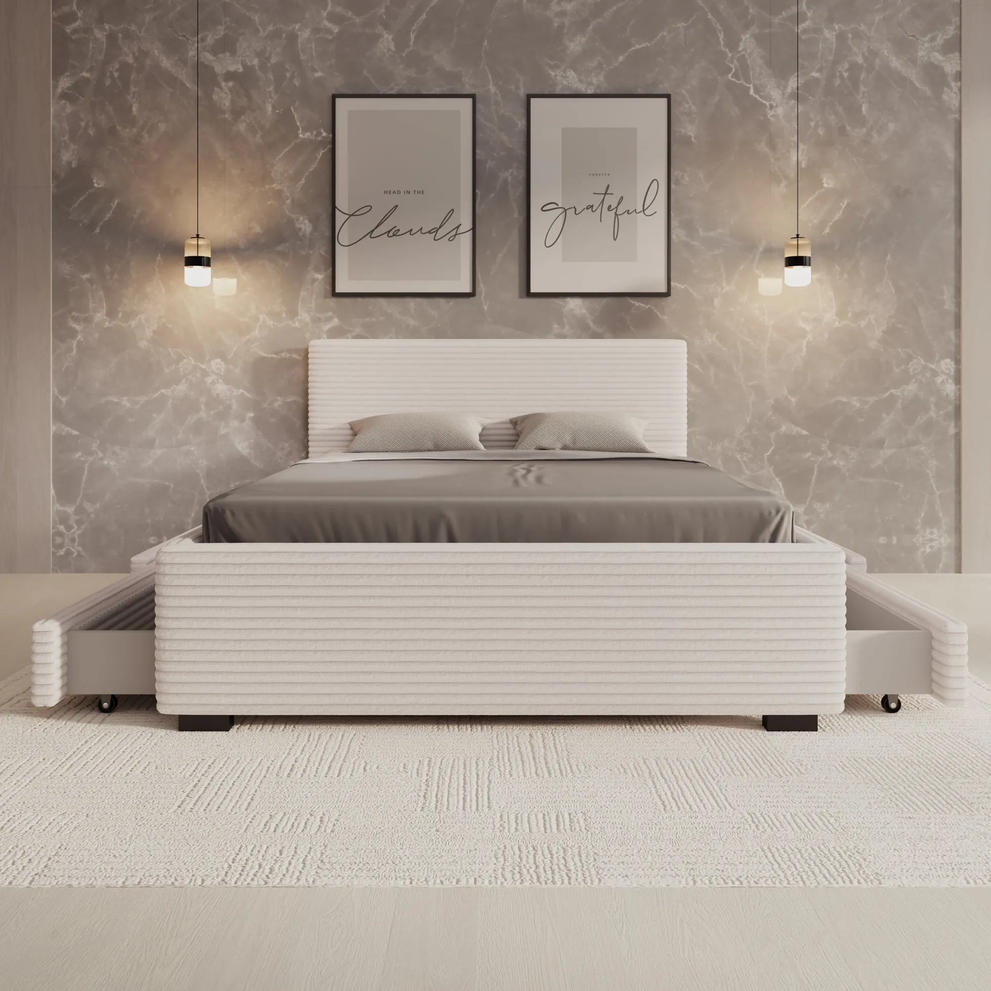 Loox - Tweepersoonsbed - Beige ribstof - 140x200 cm