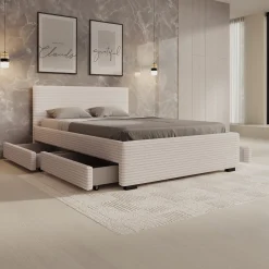 Loox - Tweepersoonsbed - Beige ribstof - 140x200 cm