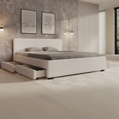 Loox - Tweepersoonsbed - Beige ribstof - 180x200 cm