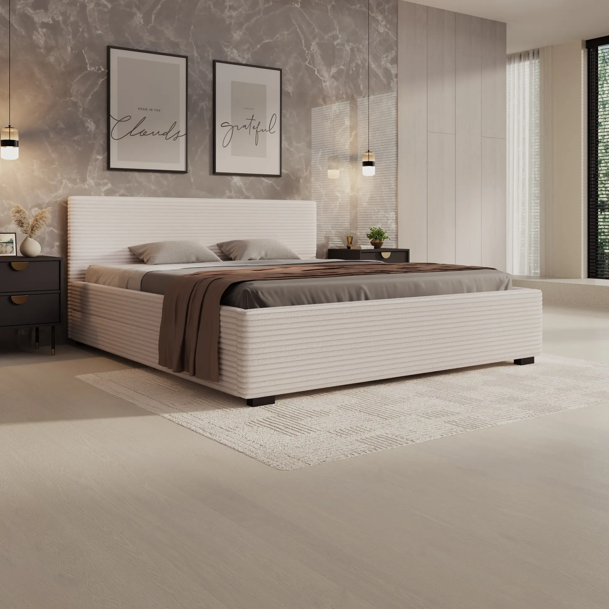Loox - Tweepersoonsbed - Beige ribstof - 180x200 cm