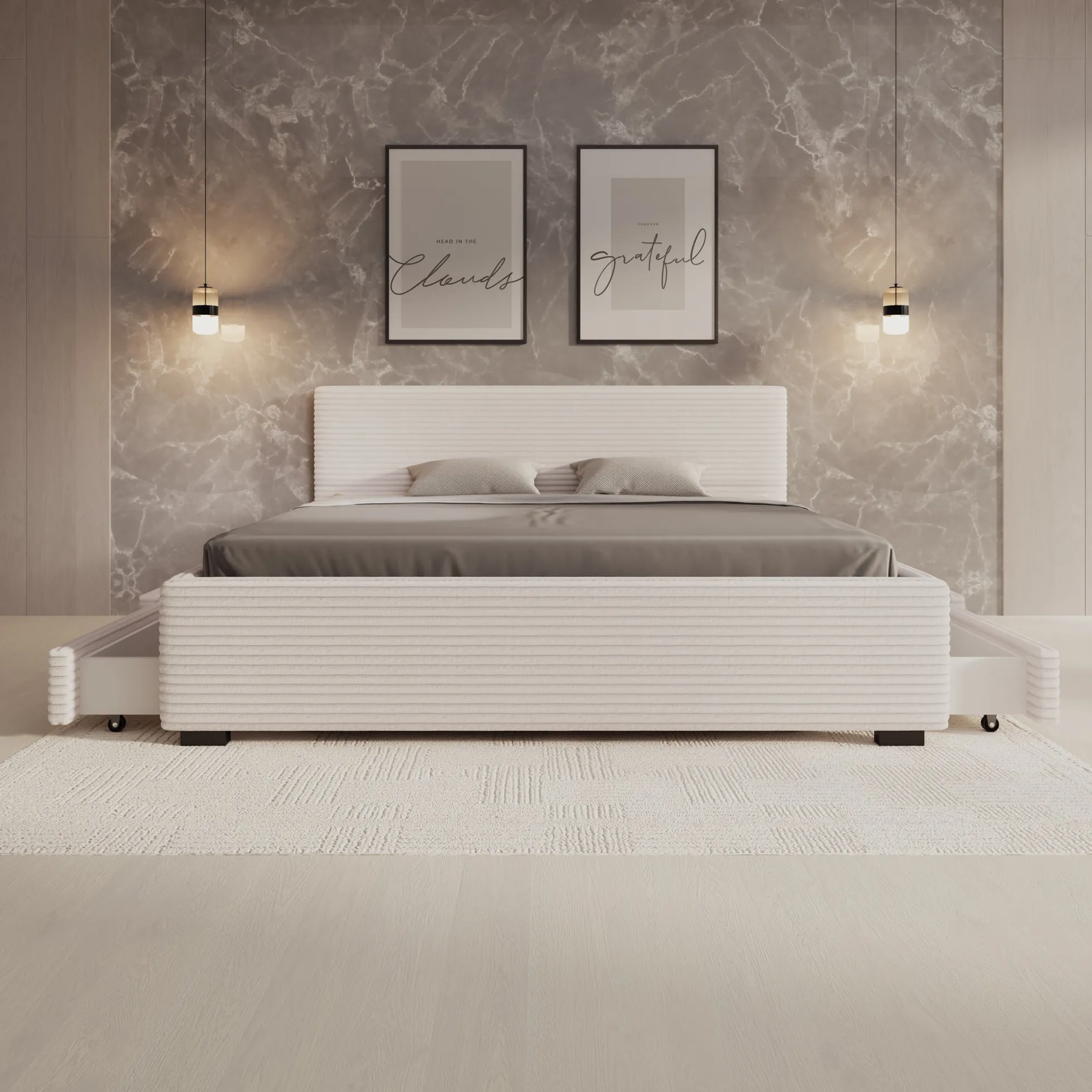 Loox - Tweepersoonsbed - Beige ribstof - 180x200 cm