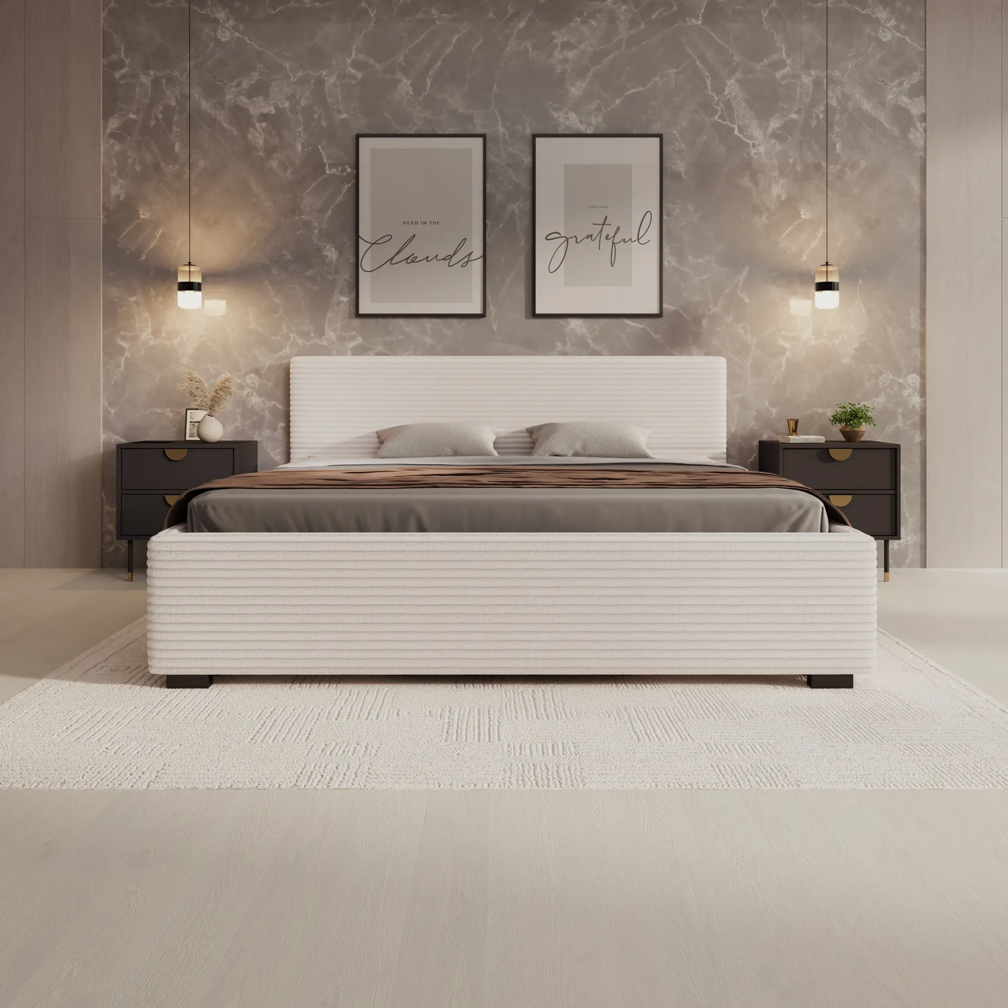 Loox - Tweepersoonsbed - Beige ribstof - 180x200 cm