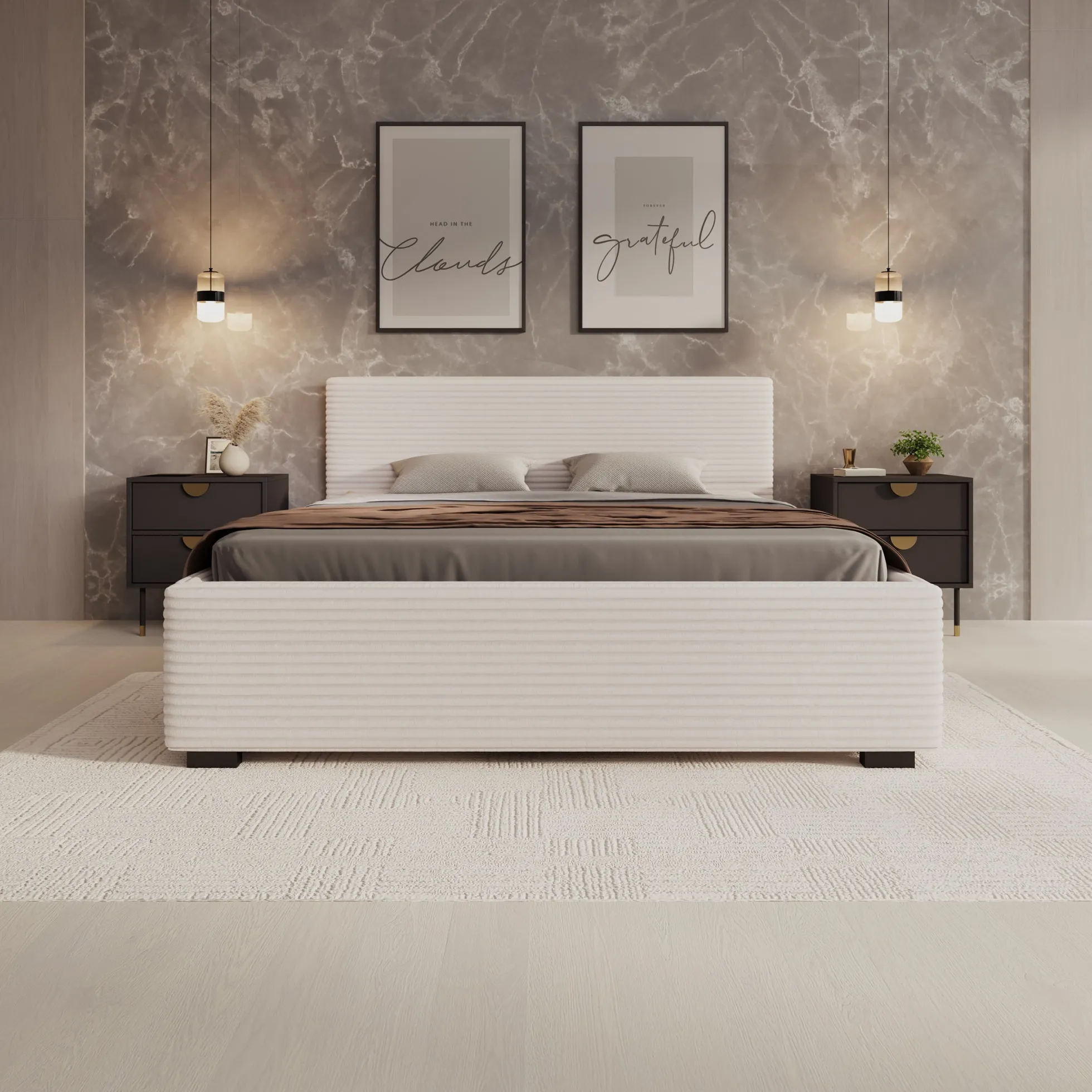 Loox - Tweepersoonsbed - Beige ribstof - 160x200 cm