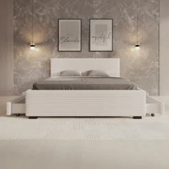 Loox - Tweepersoonsbed - Beige ribstof - 160x200 cm