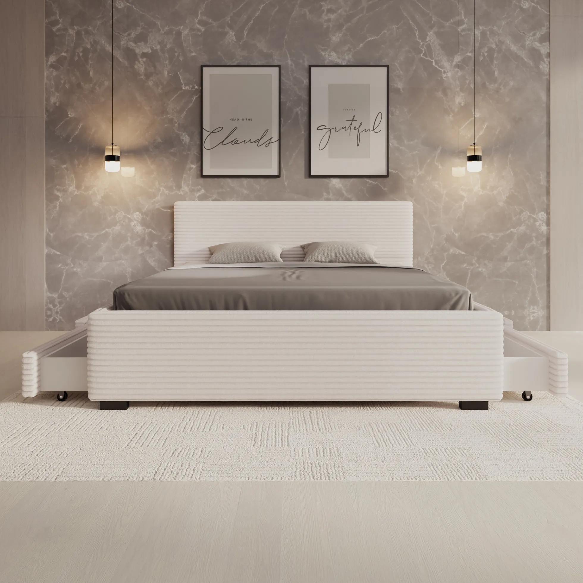 Loox - Tweepersoonsbed - Beige ribstof - 160x200 cm