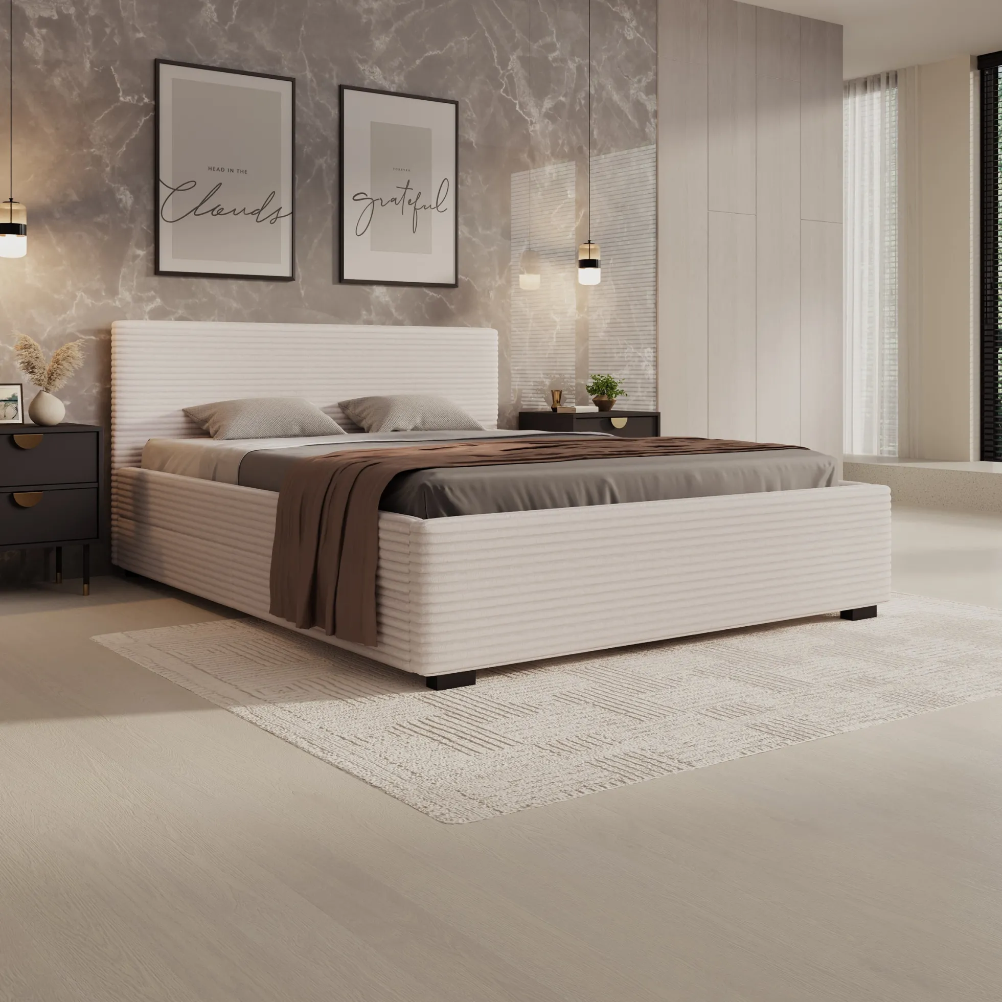 Loox - Tweepersoonsbed - Beige ribstof - 160x200 cm