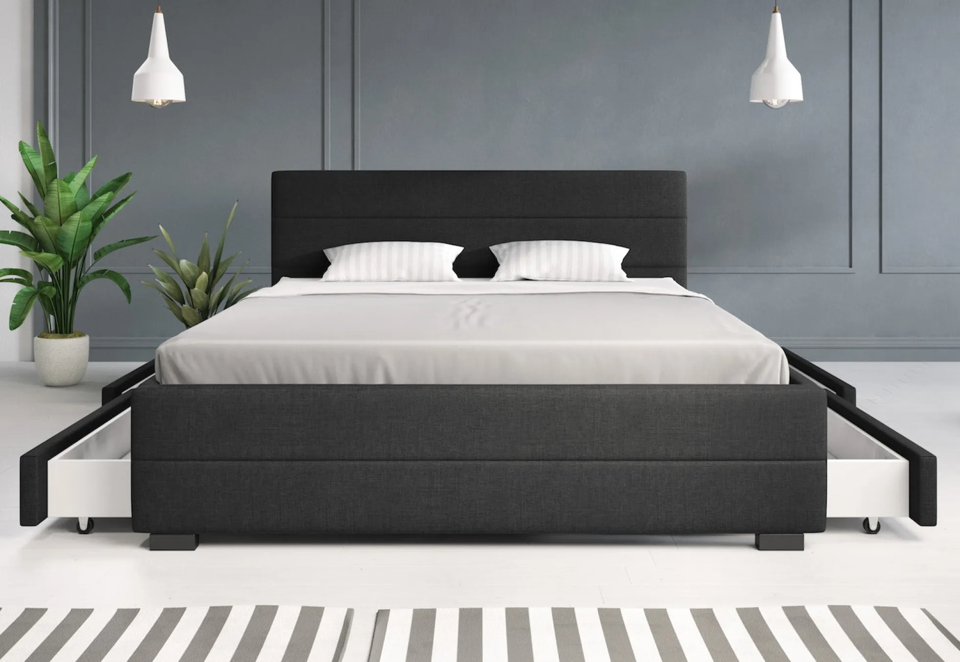 Loox - Tweepersoonsbed met 4 lades - Stof zwart - 160x200 cm