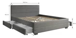 Loox - Tweepersoonsbed met 4 lades - Stof grijs - 160x200 cm