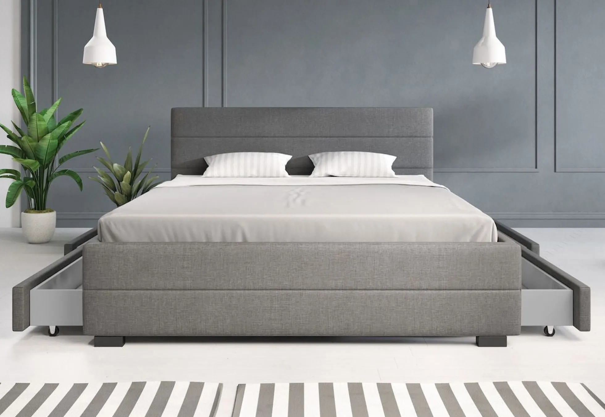 Loox - Tweepersoonsbed met 4 lades - Stof grijs - 160x200 cm