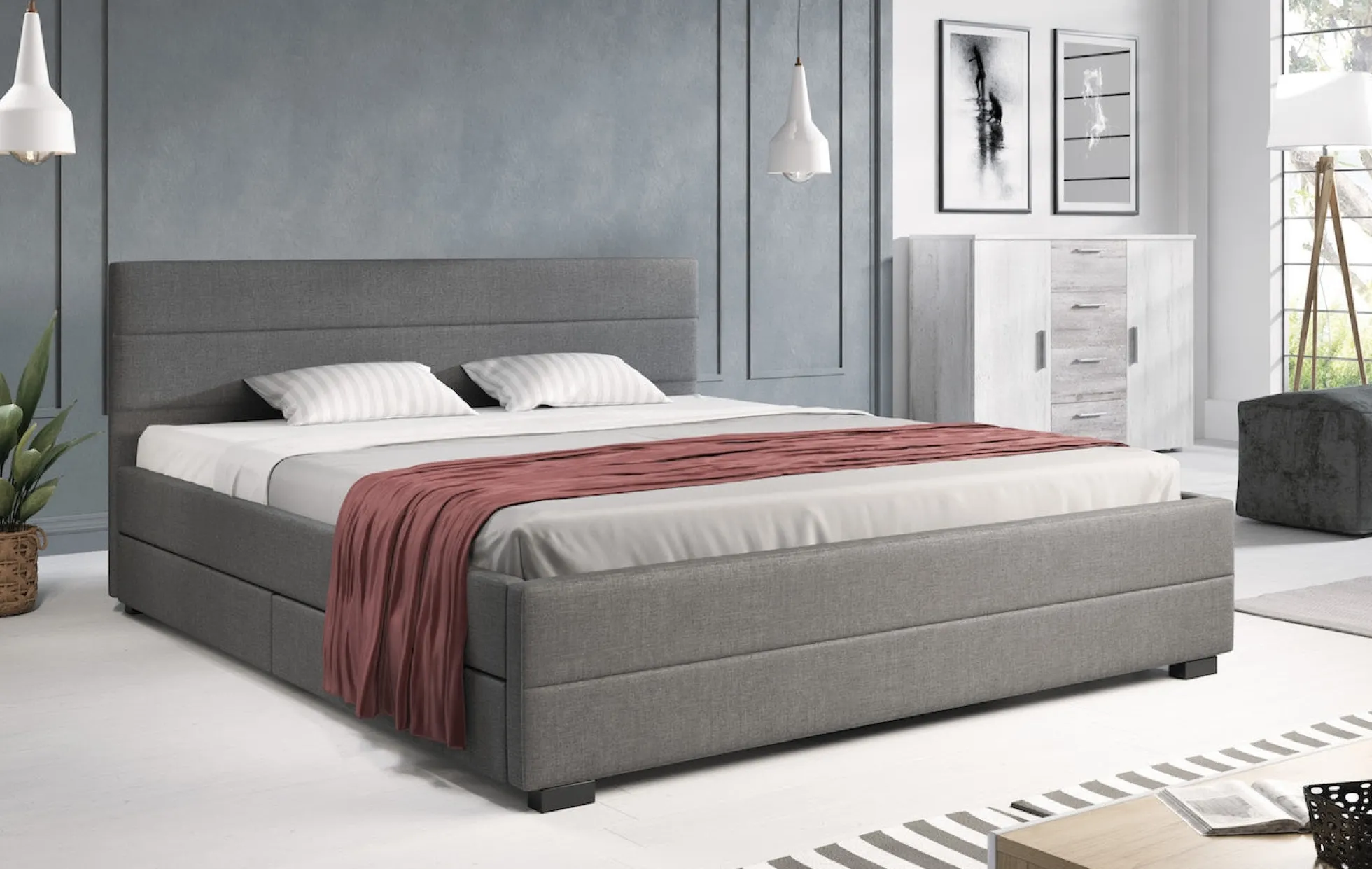 Loox - Tweepersoonsbed met 4 lades - Stof grijs - 180x200 cm
