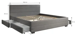 Loox - Tweepersoonsbed met 4 lades - Stof grijs - 180x200 cm